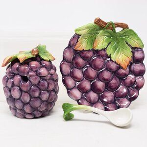 Grapes Clustr Jam Jelly Sugar Bowl Lid Plate Spoon Cottagecore Farmhouse Compote
